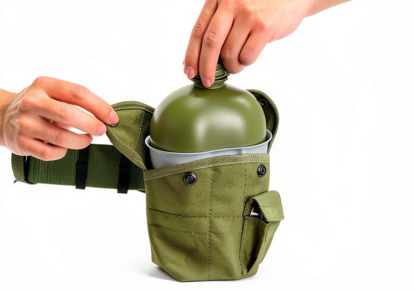 BeGrit Military Canteen Army Canteen WWII US G.I. Style Canteen Kit with Aluminum Cup Stainless Steel Foldable Spoon Fork for Hiking Backpacking Camping, 1 Quart Green-3