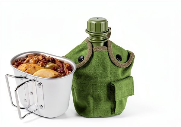 BeGrit Military Canteen Army Canteen WWII US G.I. Style Canteen Kit with Aluminum Cup Stainless Steel Foldable Spoon Fork for Hiking Backpacking Camping, 1 Quart Green-2