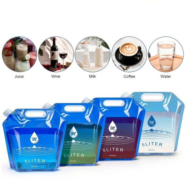 Water Container Bags, 4 Packs BPA Free No-Leak Foldable Plastic 1.3 Gallon Water Container Bag for Camping Hiking Backpack Emergency Storage Jug-1